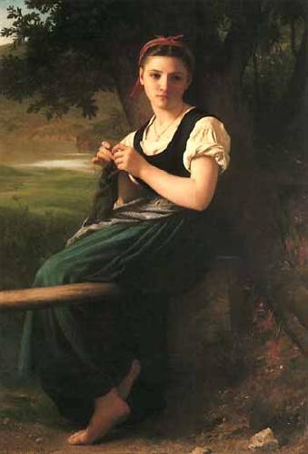 William-Adolphe Bouguereau The Knitting Woman oil painting image